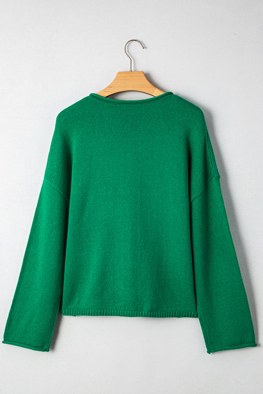 Bright Green Knit Button Front Drop Shoulder Cardigan
