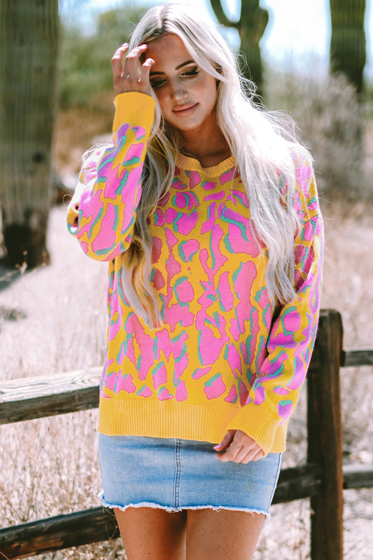 Vitality Orange Abstract Leopard Knit Sweater