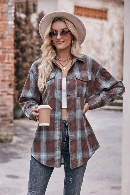 Plaid Oversized Shirt for Women  Casual Street Style Fall Top