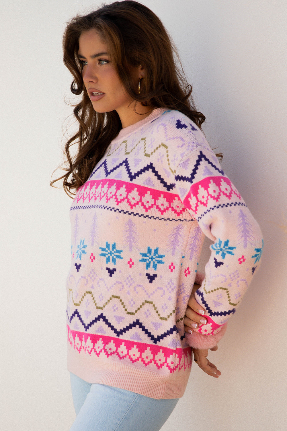 Wholesale Multicolor Christmas Snowflake Knit Sweater