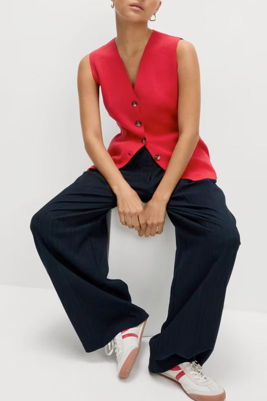 Womens Soft V Neck Button Up Knit Vest Top