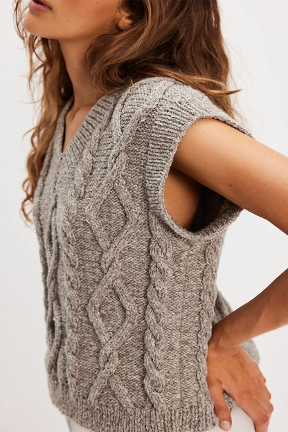 Cable Knit V Neck Sweater Vest Sleeveless Pullover