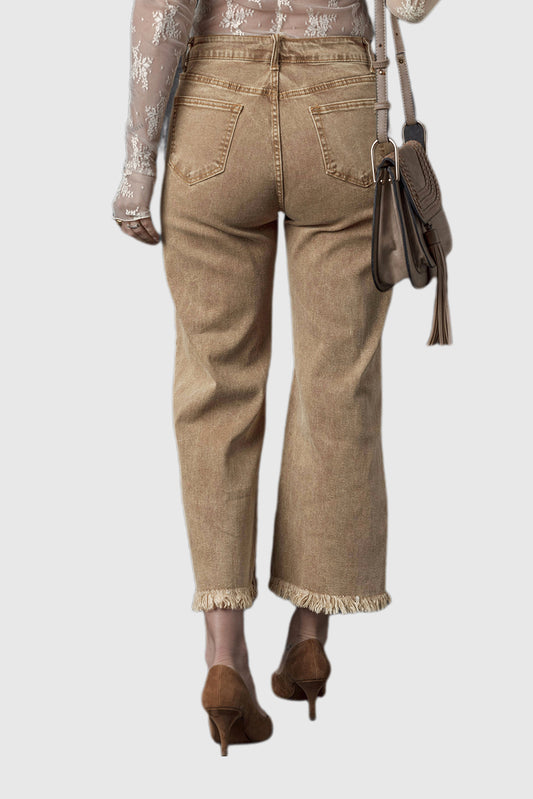 High Waisted Wide Leg Jeans in Light French Beige
