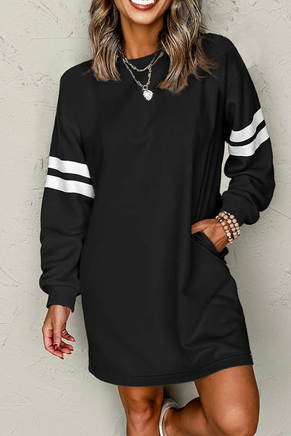 Varsity Contrast Banded Sleeve Shift Sweatshirt Dress