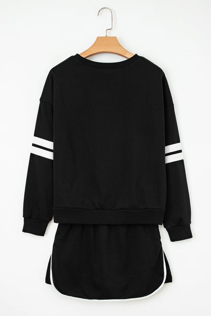 Varsity Stripe Pullover and Mini Skirt Two Piece Set