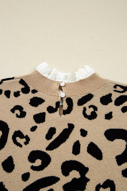 Leopard Print Lace Detail Long Sleeve Sweater