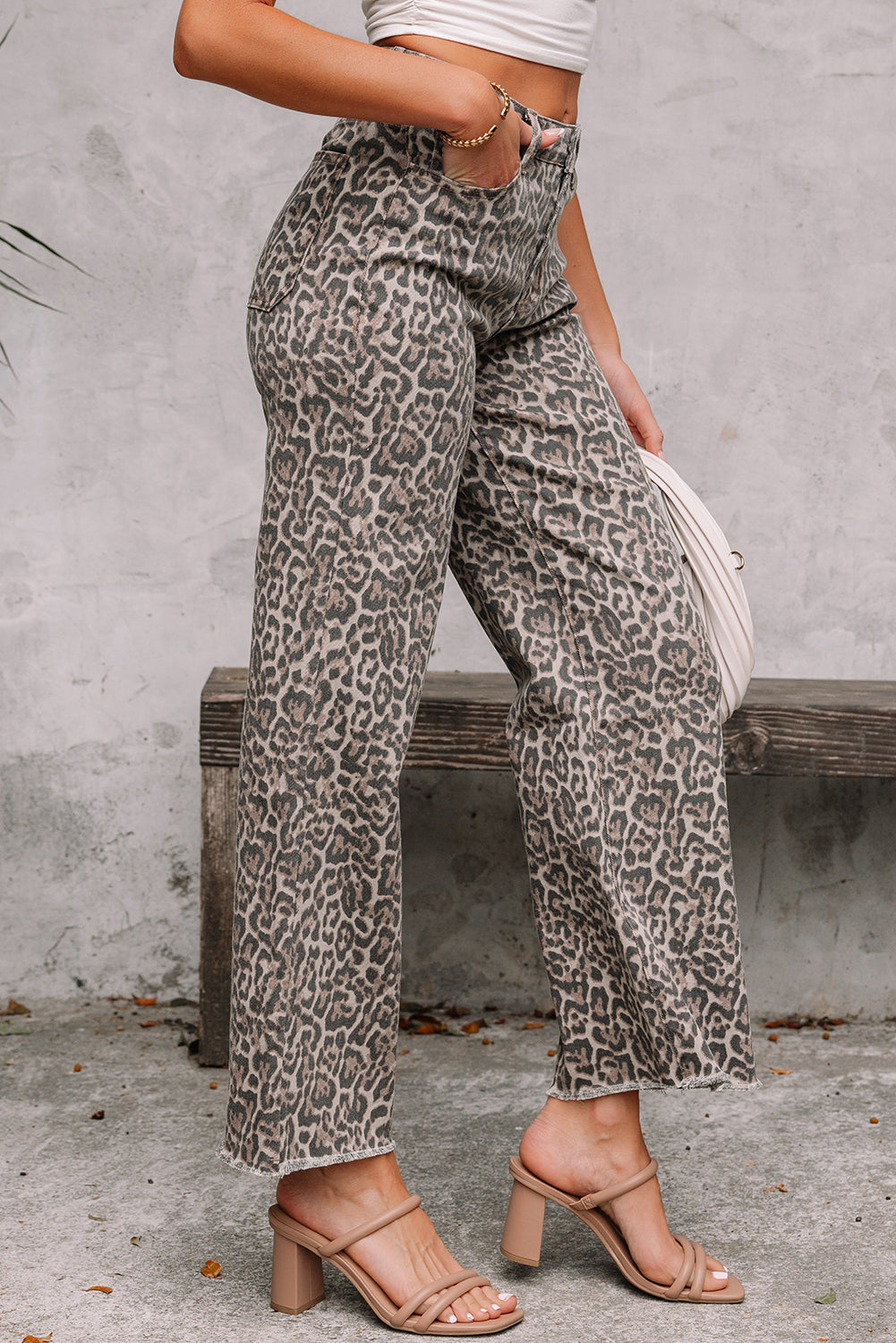 Leopard Print High Waist Wide Leg Jeans