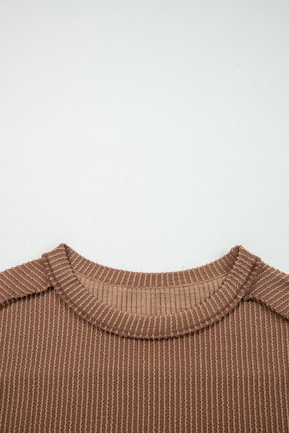 Twist Ribbed Exposed Seam Detail Long Sleeve Loose Top