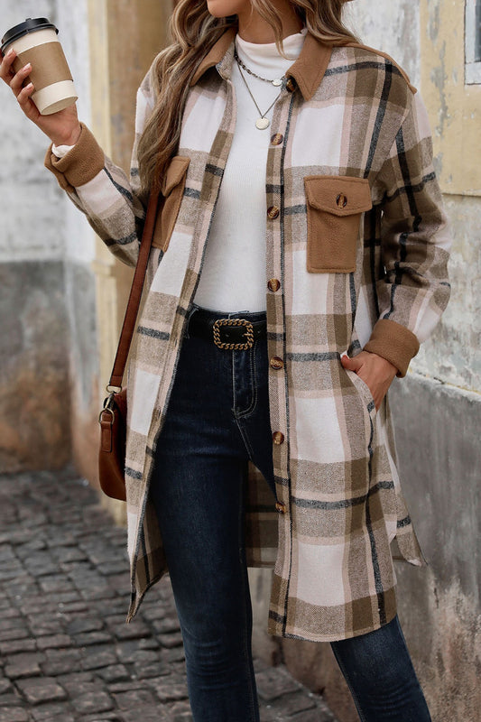 Cozy Warm Plaid Long Shacket Jacket for Women