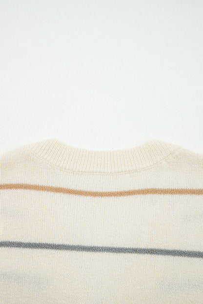 Striped Buttoned Front V Neck Drop Shoulder Cardigan Sweater