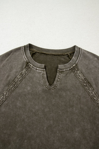 Vintage Lace Patch Mineral Wash Oversized Sweatshirt