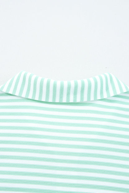 Stripe Quarter Zip Collar Pullover Long Sleeve Top