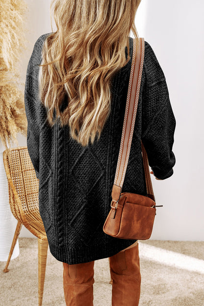 Cozy Cable Knit Drop Shoulder Sweater Dress