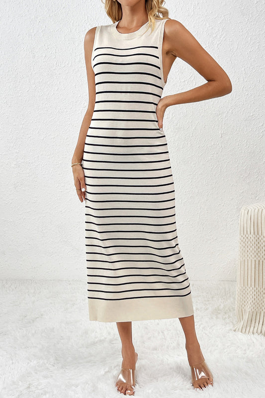 Sleeveless Striped Knit Tank Midi Dress