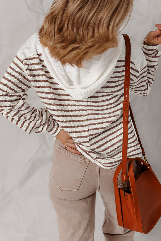 Textured Stripe V Neck Button Front Knit Top