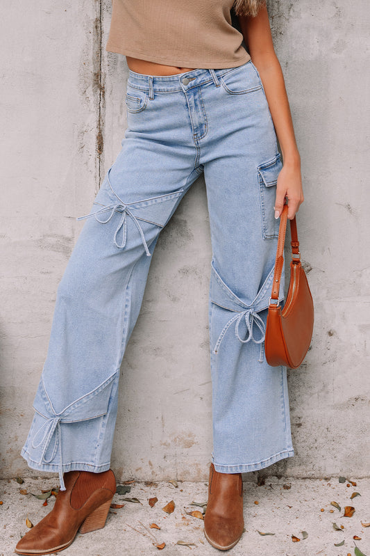 Bowknot Decor Boyfriend Cargo Jeans