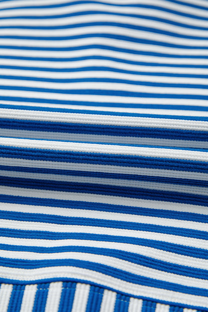 Stripe Quarter Zip Collar Pullover Long Sleeve Top