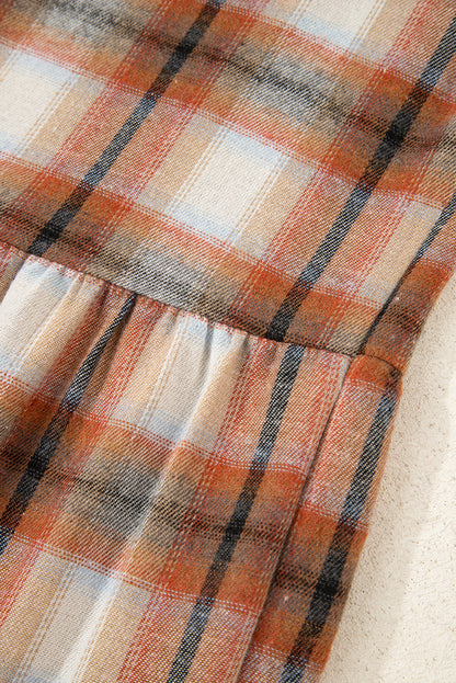 Plaid Color Block Button Up Tunic Shirt Dress
