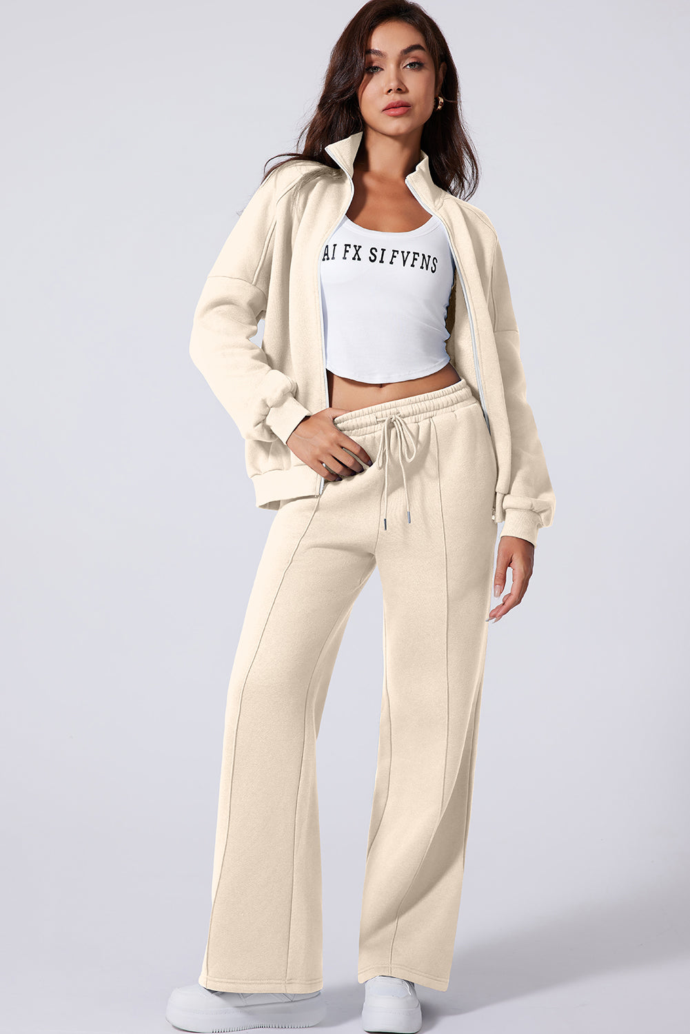 Fall Active Zip Up Jacket and Drawstring Pants Set