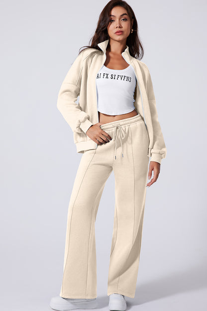 Fall Active Zip Up Jacket and Drawstring Pants Set