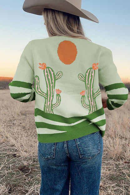 Apricot Cactus Western V Neck Knit Cardigan
