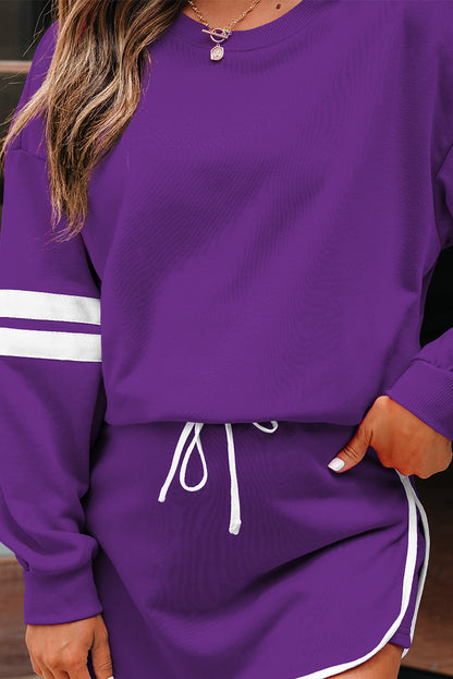 Varsity Stripe Pullover and Mini Skirt Two Piece Set