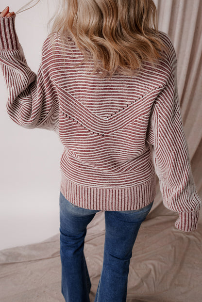 Striped Knit Oversized Boat Neck Fall Sweater
