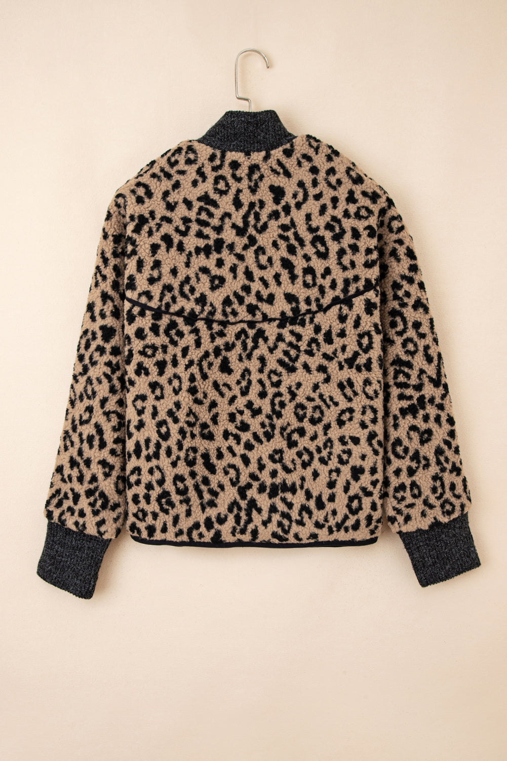 Leopard Zip Up Stand Collar Fall Jacket