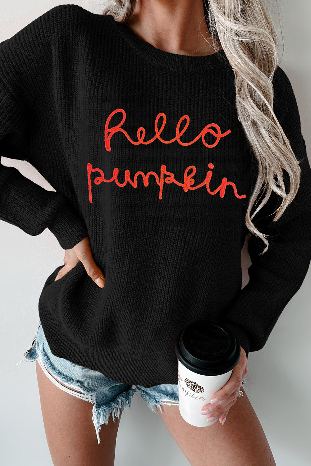 Hello Pumpkin Fall Casual Graphic Sweater
