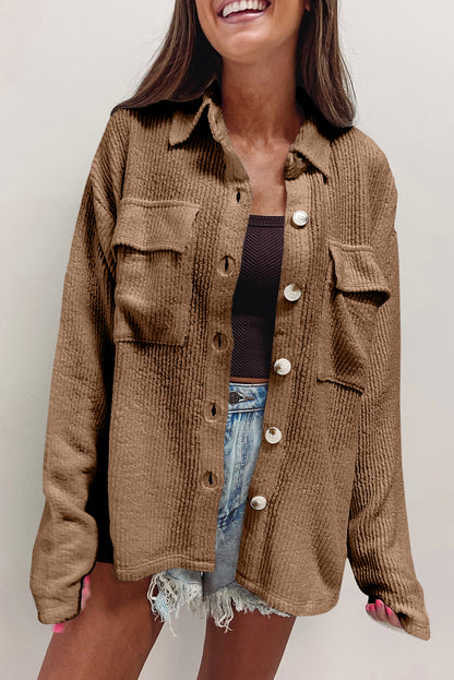 Corduroy Buttoned Long Sleeve Shacket