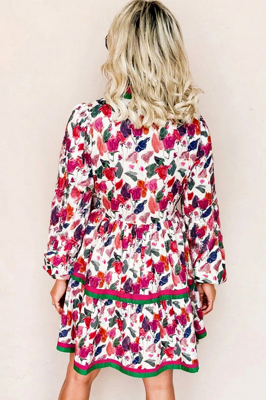 Street Style Floral Print Long Sleeve Mini Dress