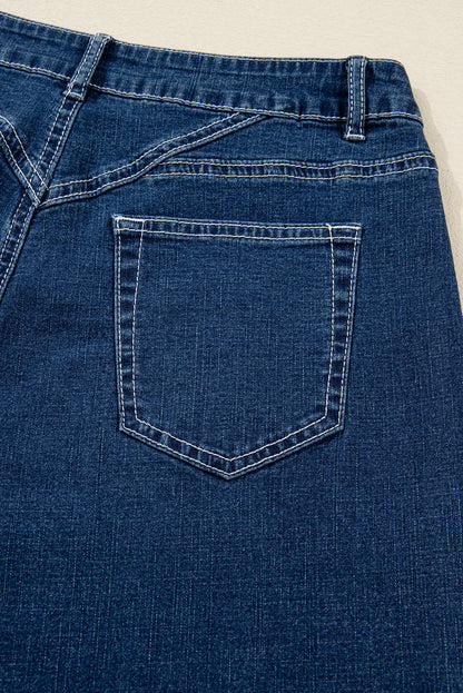 High Waist Flared Jeans with Stitched Pocket Detail