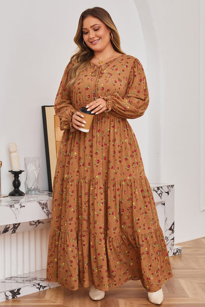 Plus Size Holiday Floral Tiered Maxi Dress