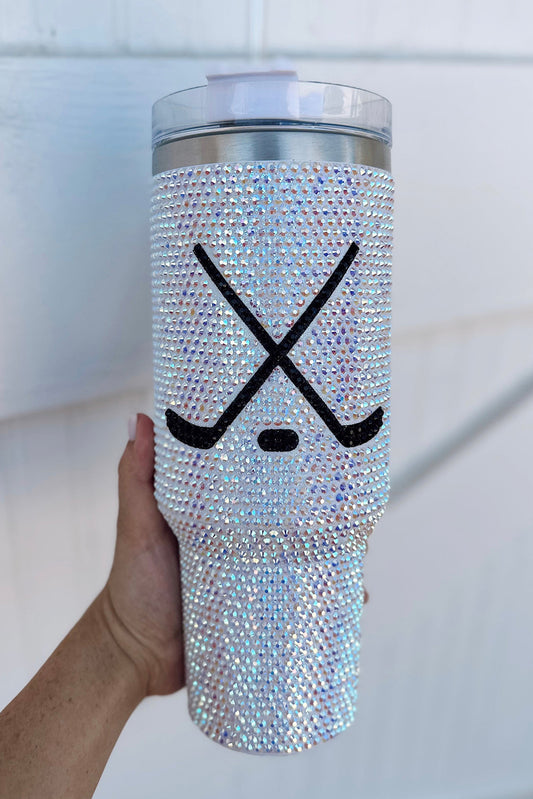 Rhinestone Bling Hockey Mug Tumbler with Handle