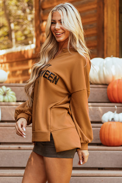 Happy Halloween Graphic Notched Neck Top
