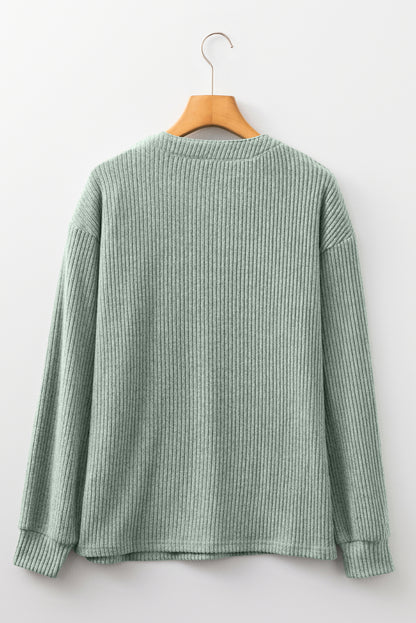 Simply Taupe Ribbed Texture Drop Shoulder Henley Knit Top