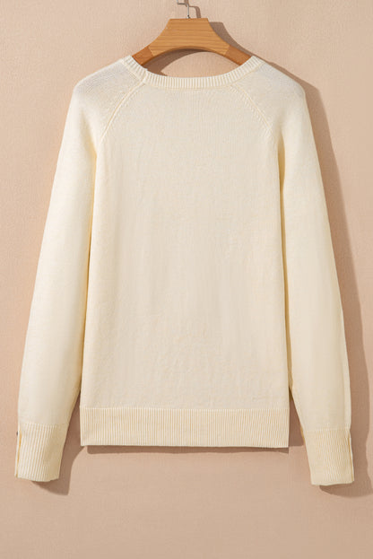 Buttoned Bishop Sleeve Crew Neck Sweater