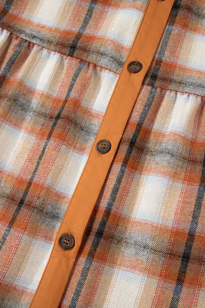 Plaid Color Block Button Up Tunic Shirt Dress