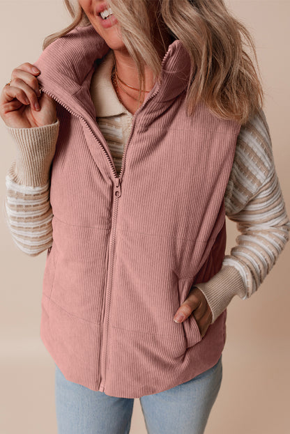 Fall Winter Corduroy Stand Neck Puffer Vest