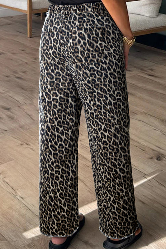 Leopard Print High Waist Wide Leg Casual Jeans
