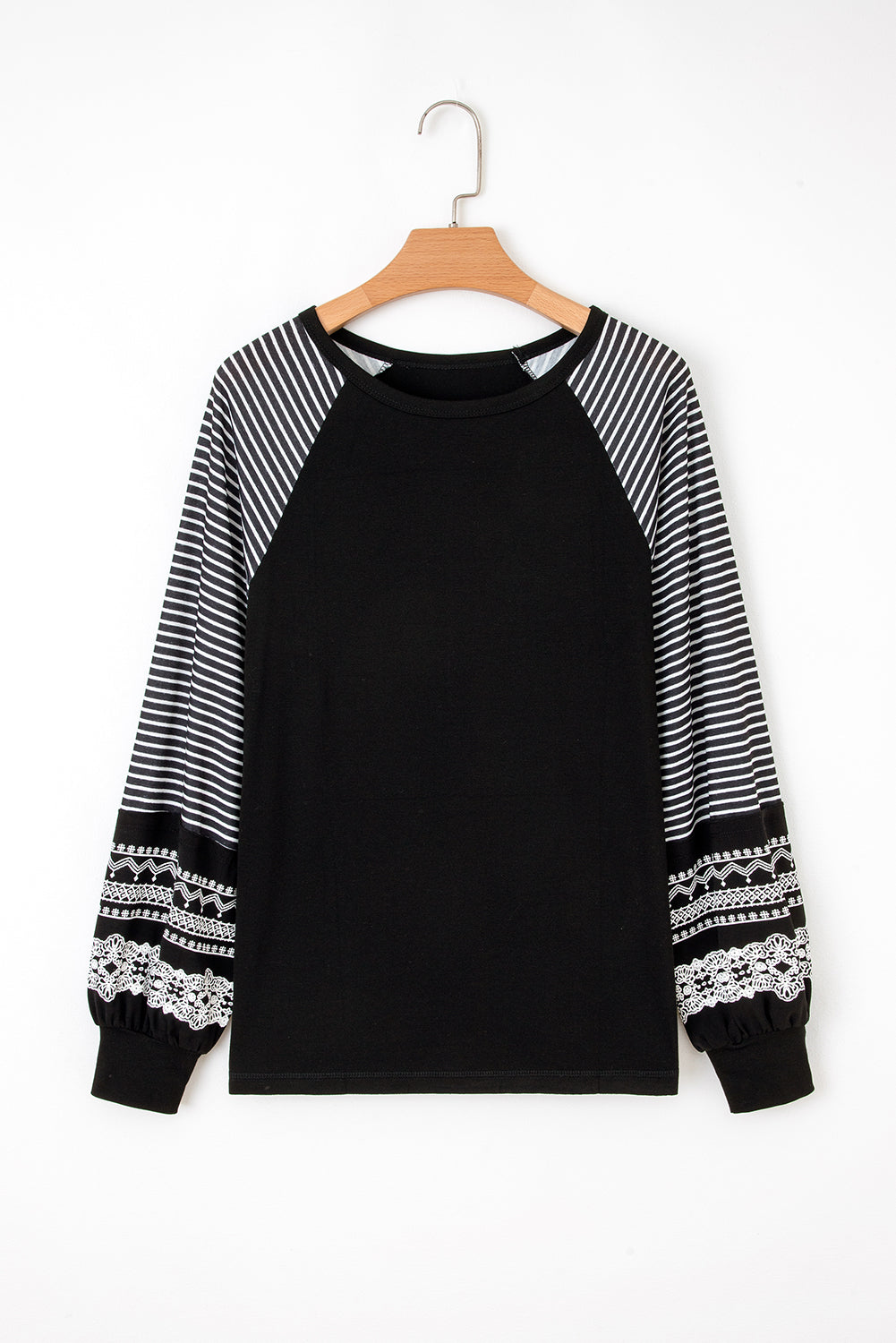 Contrast Print Striped Raglan Long Sleeve Loose Top