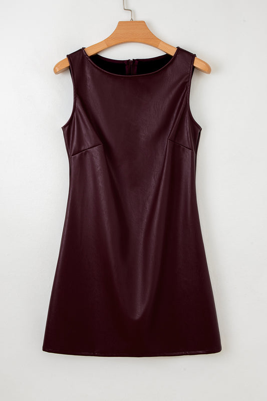 Vegan Leather Sleeveless Mini Dress for Women
