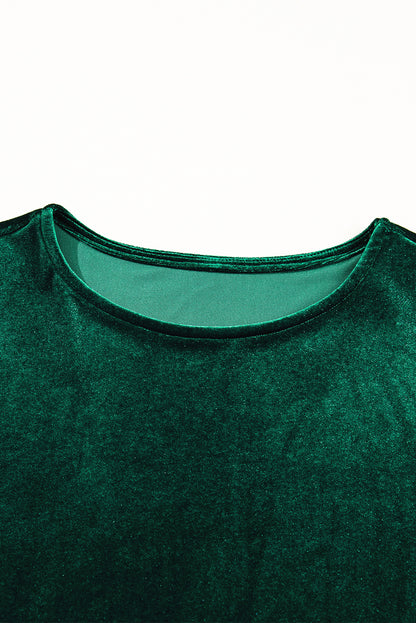 Evergreen Sequin Puff Sleeve Tiered Velvet Mini Dress
