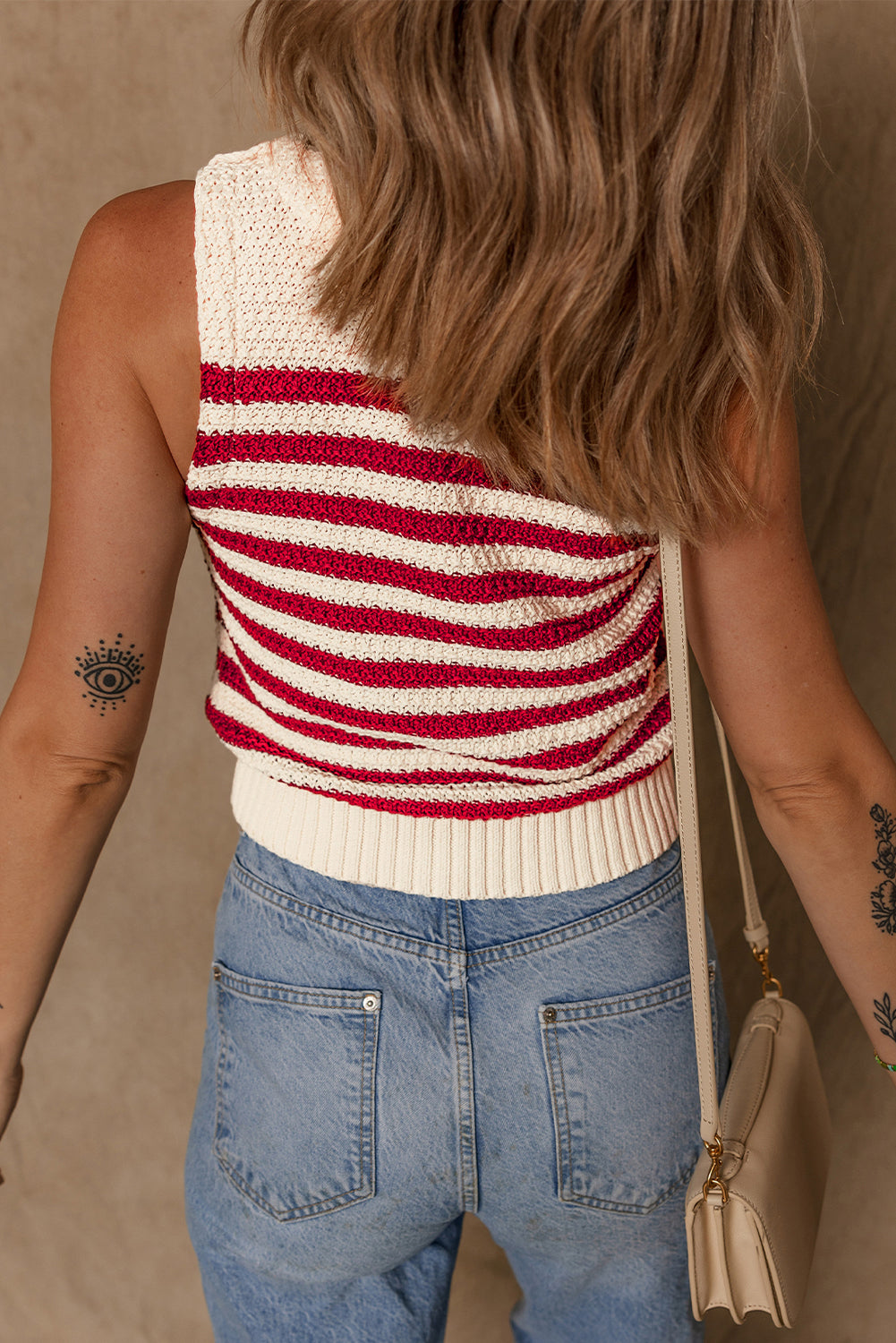 Textured Knit Ribbed Hem Sweater Tank Top