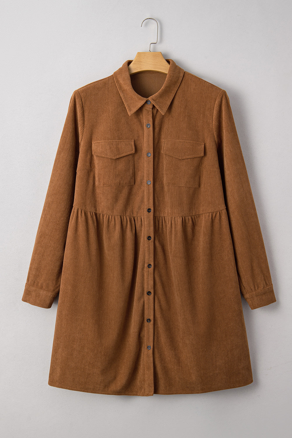 Corduroy Button Up Collared Plus Size Shirt Dress