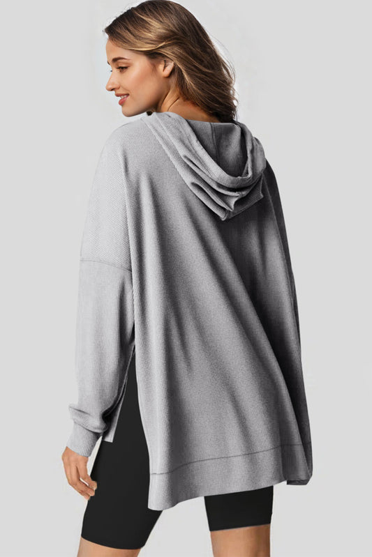 Waffle Knit Fleece Lined High Oversized Hoodie