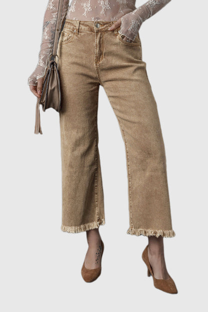 High Waisted Wide Leg Jeans in Light French Beige