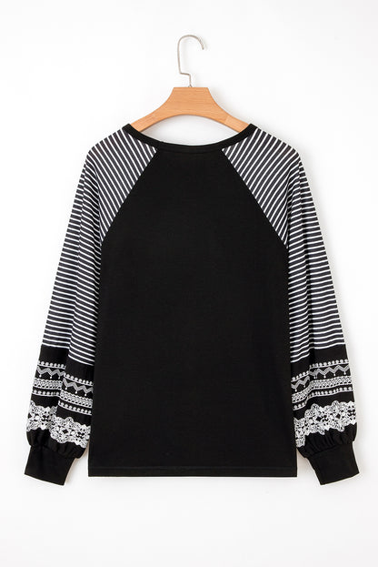 Contrast Print Striped Raglan Long Sleeve Loose Top