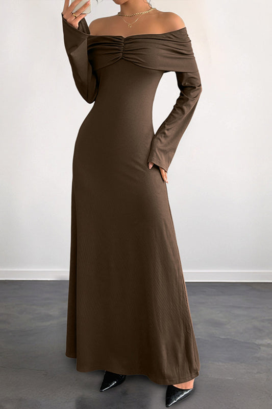 Off Shoulder Long Sleeve Bodycon Maxi Dress