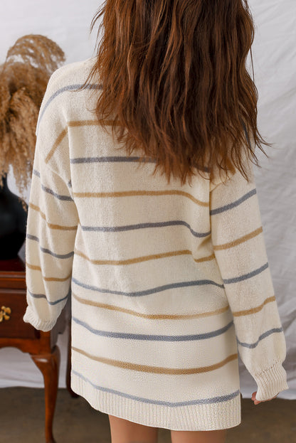 Striped Print Drop Shoulder Shift Sweater Mini Dress